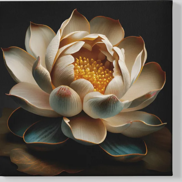 Trendex Global Canvas Schilderij - Bloemen - Botanische - Lotus -Wanddecoratie - 100x100x2 cm Wit