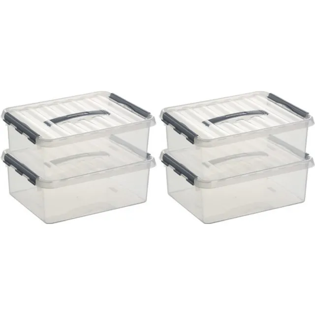Sunware 12x sunware q-line opberg box/opbergdoos - 12 liter - 40 x 30 x 14 cm - kunststof - opslagbox - transparant/zilver