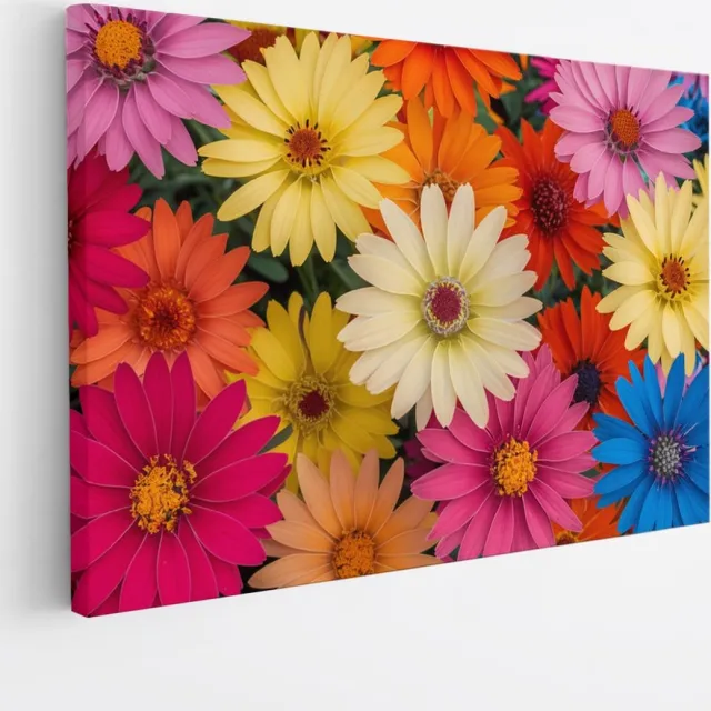 Saammp Canvas Schilderij - Kleurrijke Bloemen Close-Up - Natuur - Abstract - 90x60 - Foto op canvas - Wanddecoratie - Muurdecoratie Woonkamer - Kantoor Decoratie Multicolor