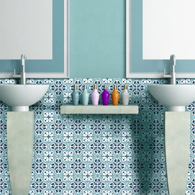 Ambiance Sticker Zelfklevende tegelmuurstickers voor keuken en badkamer - 60 cementtegelstickers, Azulejos Loreto-stijl - 60 stickers, 20x20 cm Multi color