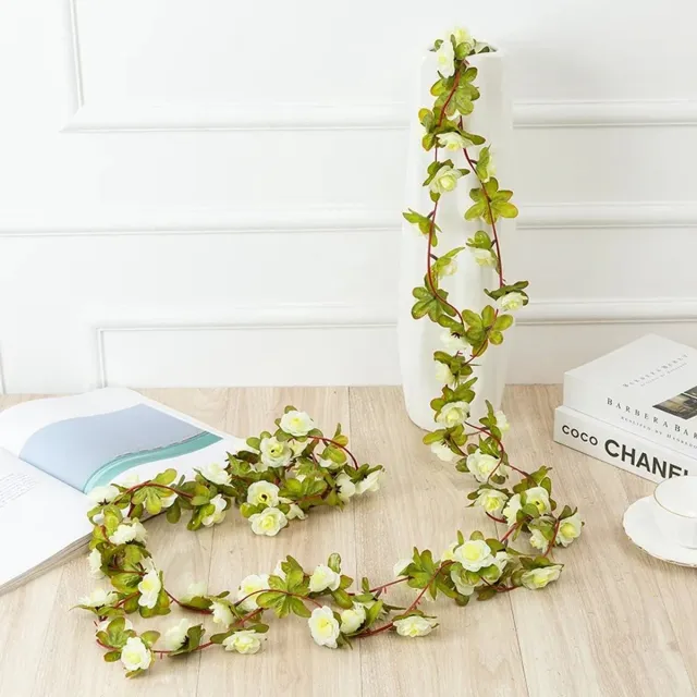 Kasey Kunstbloemen Witte Rozen Slinger 250 cm - Nepbloemen Decoratie - Bruiloft, Interieur & Fiets - Kasey