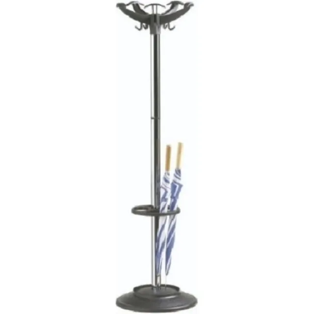 THORNS Kapstok met 10 haken en paraplustandaard, kleur zwart met chroom Zwart / Chroom