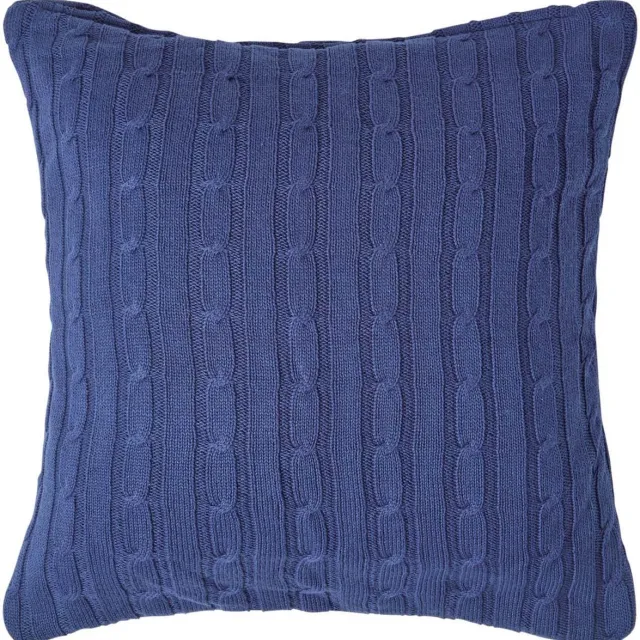 Homescapes kabelgebreide kussenhoes in donkerblauw, 100% katoen, 45 x 45 cm