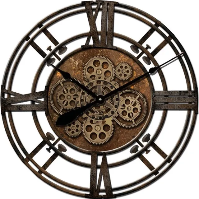 Mansion Gear Clock Nails Brown 75*8,5cm Bruin