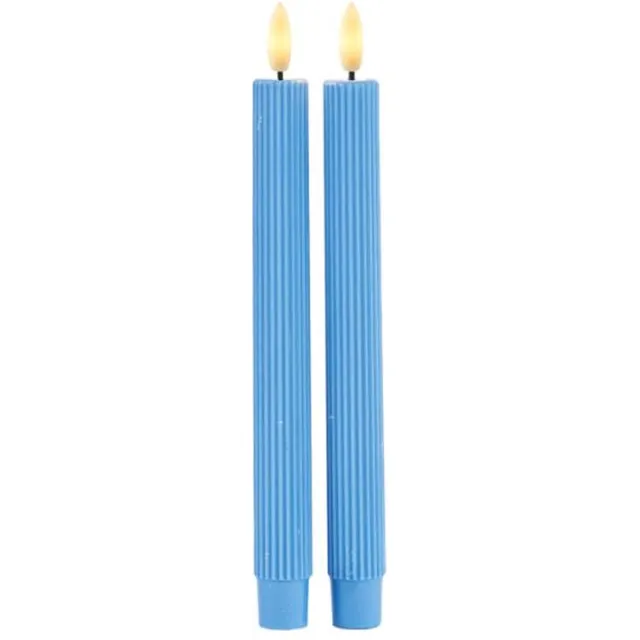 Sirius Smilla - rechargeable - set van 2 oplaadbare blauwe dinerkaarsen - met ribbel structuur - ø 2 cm, hoogte 25 cm