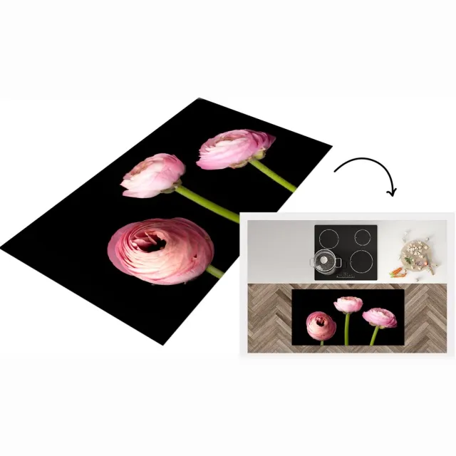 KitchenYeah Keukenloper - Loper keuken - Drie boterbloemen op een zwarte achtergrond - Keukenloper vinyl, foto 2