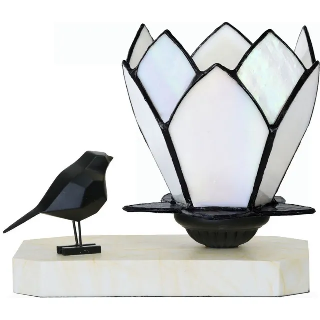 Coloured by Art Tiffany tafellamp / sculptuur Ballade van een Vogel White Lotus - Art Deco Trade Wit