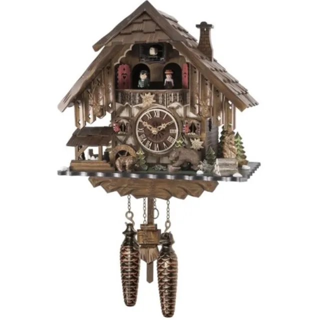 Engstler 48713_MT - Koekoeksklok - 1-daags kettinguurwerk - Notenhout - met muziek met dansend paar - 35 cm Bruin