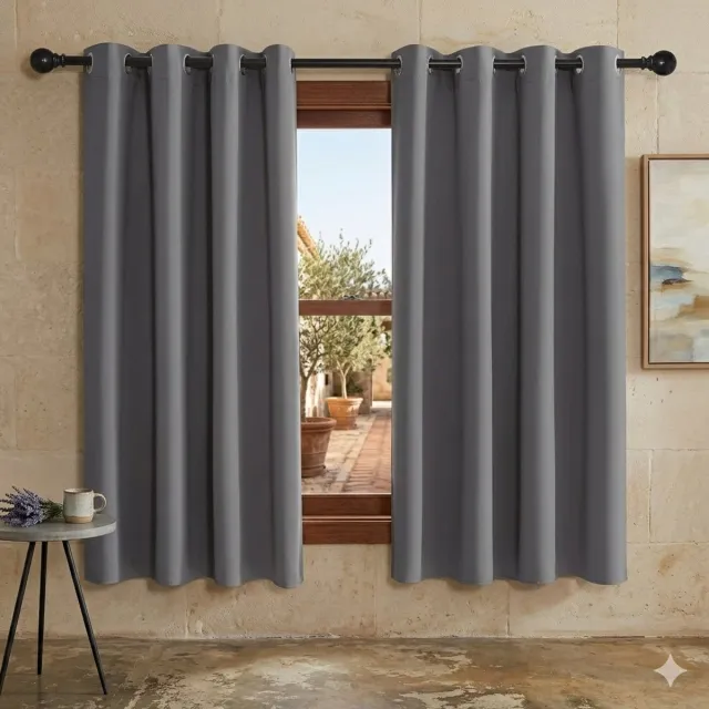 Maison Elara Verduisterende Gordijnen Kort met Lussen - 2 Panelen (140x145 cm) - Grijs - Thermische Isolatie voor Woonkamer en Slaapkamer
