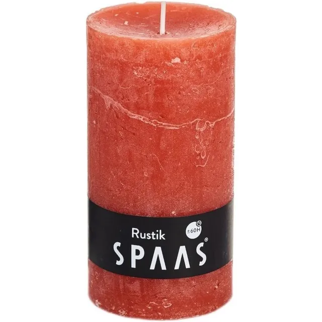 Spaas rustieke cilinderkaars/stompkaars - 1x - oranje - 7 x 13 cm - 60 branduren