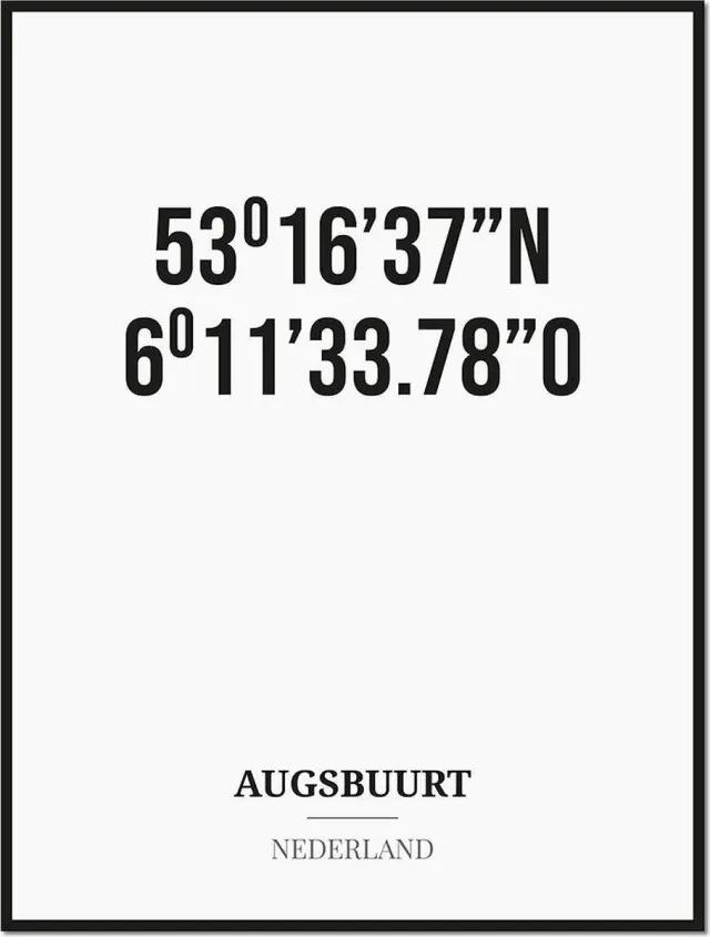 Studio216 Poster/kaart AUGSBUURT met coördinaten zwart, wit