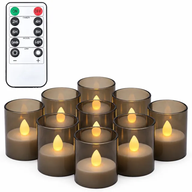 SWGOTA led kaarsen in grijze bekers - 12 stuks per doos - warme vlamvormige verlichting - met afstandsbediening - voor bruiloften en huwelijksaanzoeken Grijs
