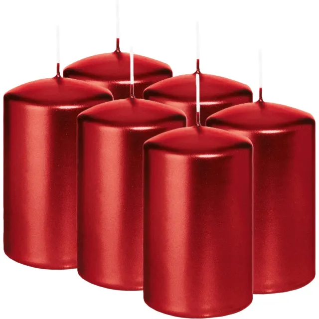 Wiedemann Cilinderkaars/stompkaars - 6x - metallic rood - 6 x 8 cm - 29 branduren - zuilkaarsen Donkerrood