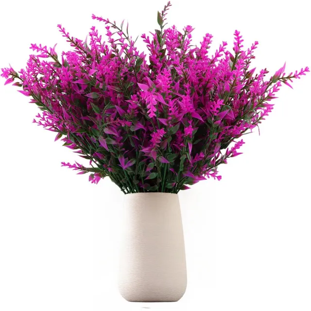Ibenzoa Kunstmatige Lavendelbloemen Set van 12 voor Buiten en Binnen Decoratie, UV-bestendige Planten paars