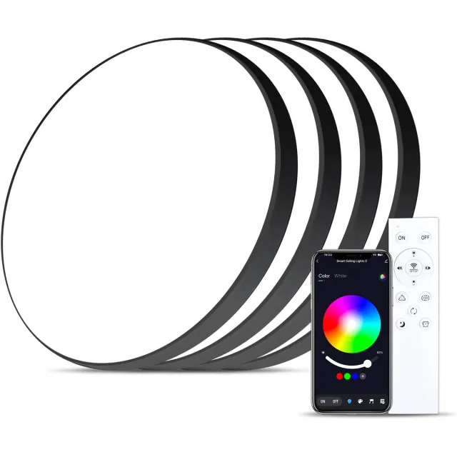 Oraymin 4x LED Plafondlamp RGB - Dimbaar - Met Afstandsbediening - Zwart - Ø30cm