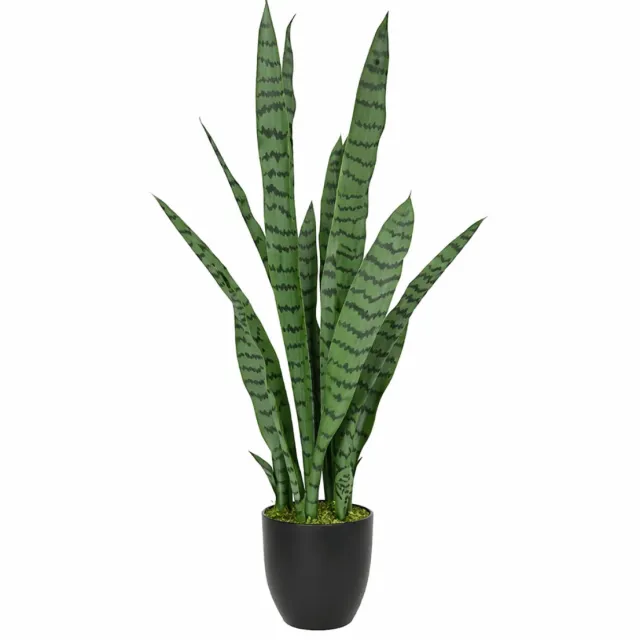 WDMT Kunstplant Sansevieria (Vrouwentong) 90 cm Hoog – Realistische Kunst Kamerplant met Natuurlijke Bladtekening & Moslaag – Inclusief Luxe Zwarte Pot – Onderhoudsvrij Groen voor Woonkamer, Hal, Kantoor & Badkamer – Groen