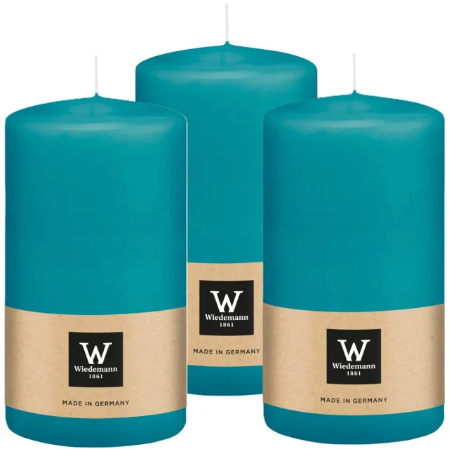 Wiedemann Cilinderkaars/stompkaars - 3x - turquoise blauw - 13 x 7 cm - 52 branduren - zuilkaarsen