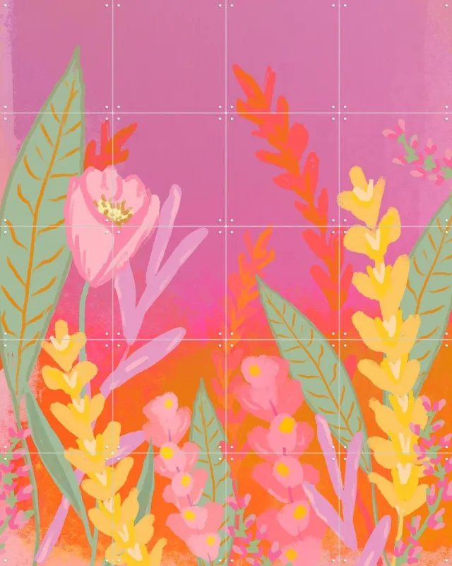 IXXI Abstract Flower Garden, Raissa Oltmanns - 80 x 100 cm - Grote wanddecoratie en posters - Speels, Digitale Kunst, Fantasierijk, Illustraties Roze / Paars
