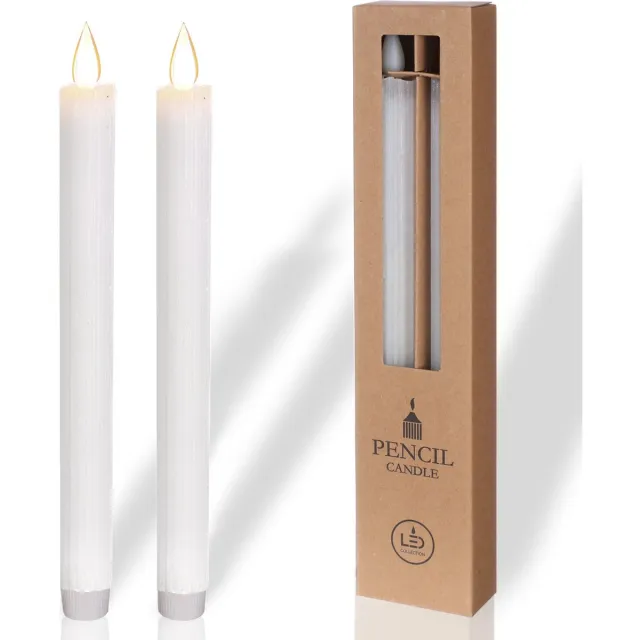 comforder 2 LED kaarsen met Flikkerende Vlam - Lange Elektrische Dinerkaarsen op Batterijen met Timer - 25cm Wit