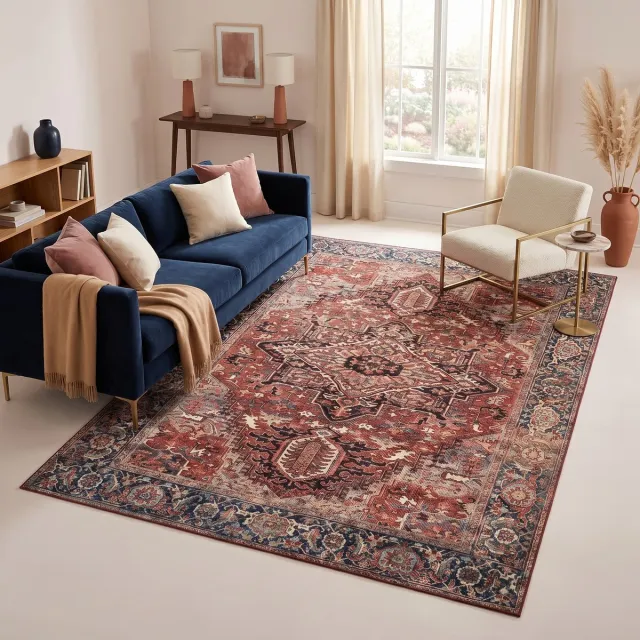 Tapiso Ispahan Vloerkleed Oosters Klassiek Vintage Bloemenpatroon Antislip Donkerrood Woonkamer Slaapkamer Oeko-Tex