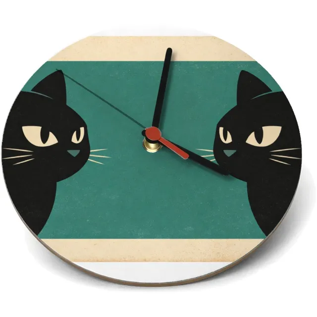 Mr Cadeautjes Klok rond Ø 19 - design Een minimalistische dierencompositie met twee opvallende oge | cadeau Wit