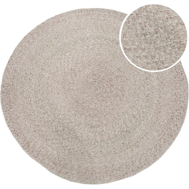 Axi Corfu Buitenkleed – Rond – Ø 120 cm – Beige / Rosé – Buitenkleed – Buitentapijt – Weer- en UV-bestendig – Plat geweven – Tuintapijt – Voor binnen en buiten - Handgeweven
