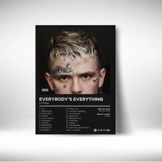 Luxe poster Lil Peep - metalen poster - Album Everybody's Everything - 30x40cm - album cover zwart