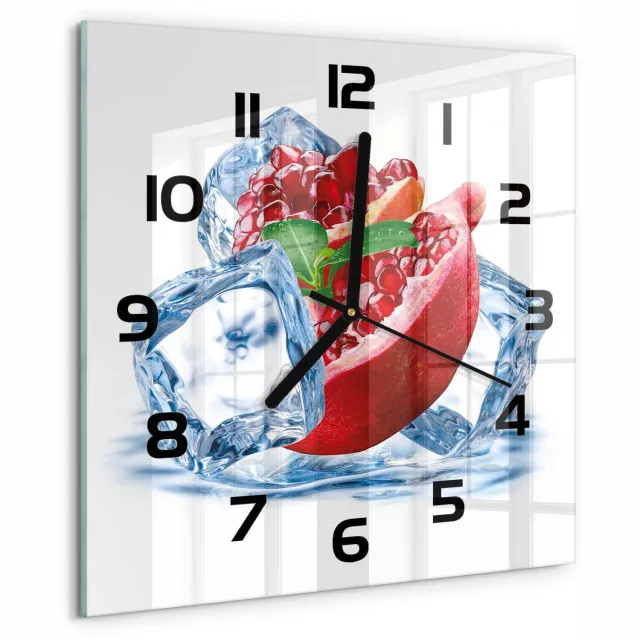 TULUP Wandklok - IJsgranaat Gekleurde Glazen Klok - 30x30 cm - Rood Glazen Klok Met Print - Zwarte handen - Vierkante Klok - Moderne Wandklok Glas - Wandklok Glas Decoratie