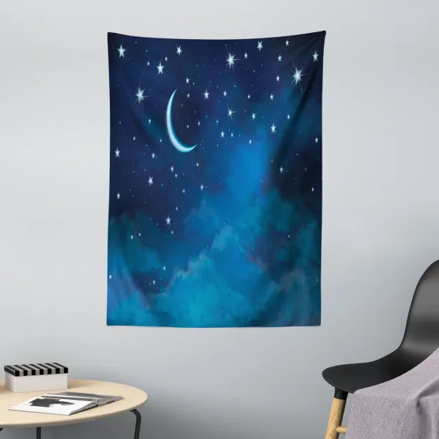 New Bed Sterren Aquarel Nachthemel Decoratieve Wandtapijt, Stoffen Wanddecoratie voor Slaapkamer Woonkamer Studentenkamer, 110cm x 150cm Bleekblauw, Nachtblauw