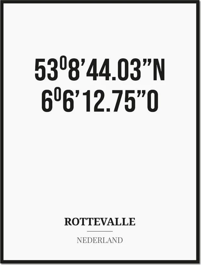 Studio216 Poster/kaart ROTTEVALLE met coördinaten zwart, wit