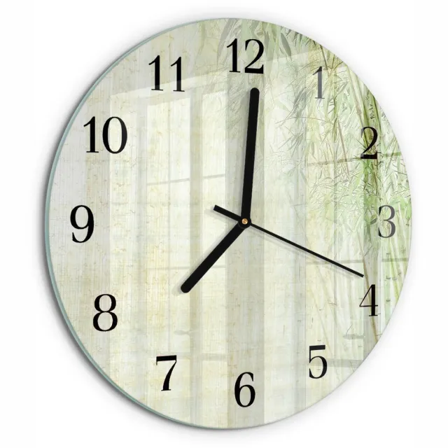TULUP Wandklok - Bamboeplant Gekleurde Glazen Klok - 30fi cm - Groente Glazen Klok Met Print - Zwarte Handen - Ronde Wandklok - Glazen Wandklok Design - Klok Glas Met Opdruk Groente - Bamboeplant
