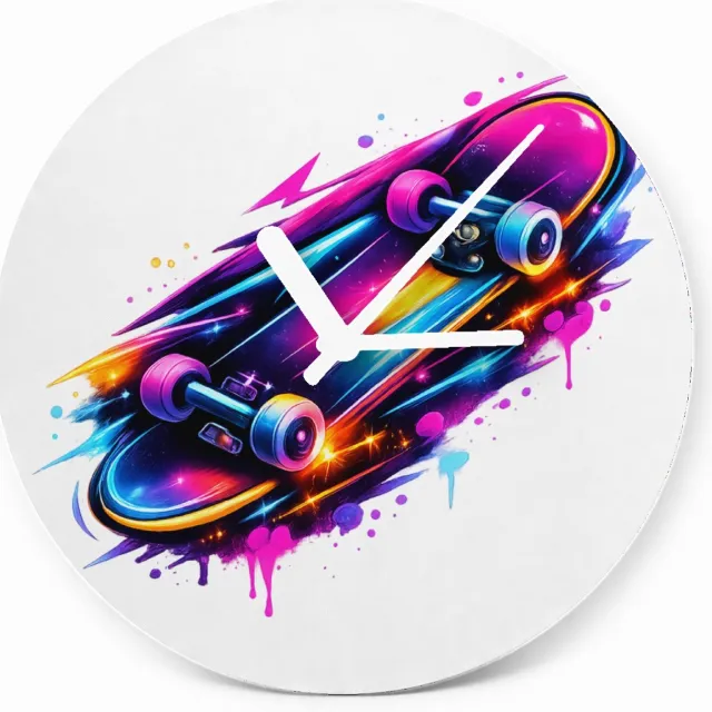 Mr Cadeautjes Glazen klok Ø 20 - design Neon sportenergie met een futuristische uitstraling | cadeau Wit