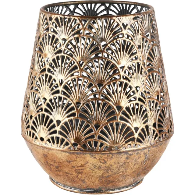 dekoratief Windlicht / theelichthouder / waxinelichtjeshouder / kaarsenhouder - Goud / grijs / zilevr - 20 x 20 x 23 cm hoog.