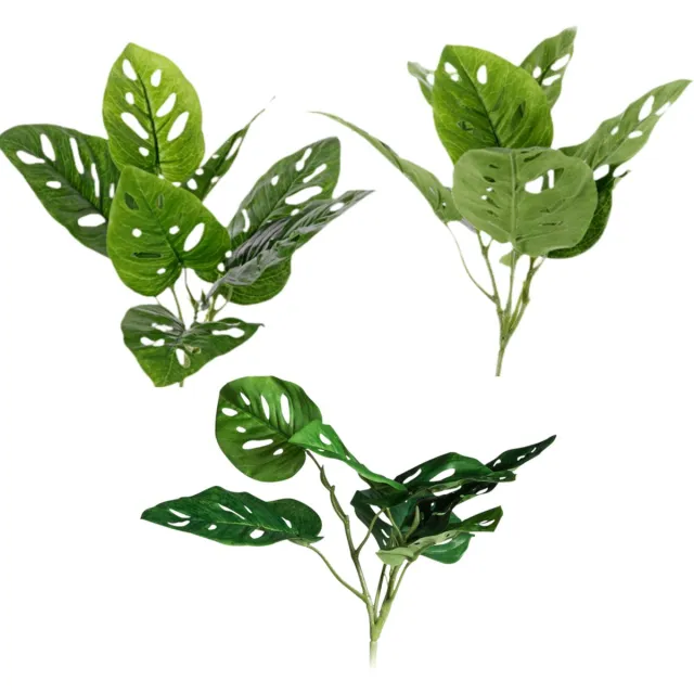 Driesprong Collection 3 stuks - Monstera - Monkey Leaf - Gatenplant - kunstplant - 7 bladeren - Ø 30cm - hoogte: 30cm - zonder pot onbekend