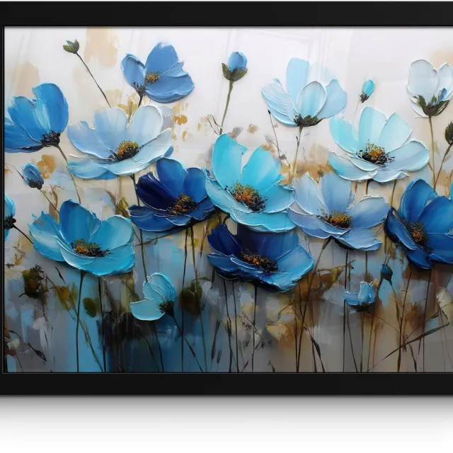 FrameYourWall Poster in lijst - Fotolijst 40x30 cm - Posters - Bloemen - Schilderij - Blauw - Posterlijst zwart - Decoratie - Wanddecoratie woonkamer - Muurdecoratie slaapkamer