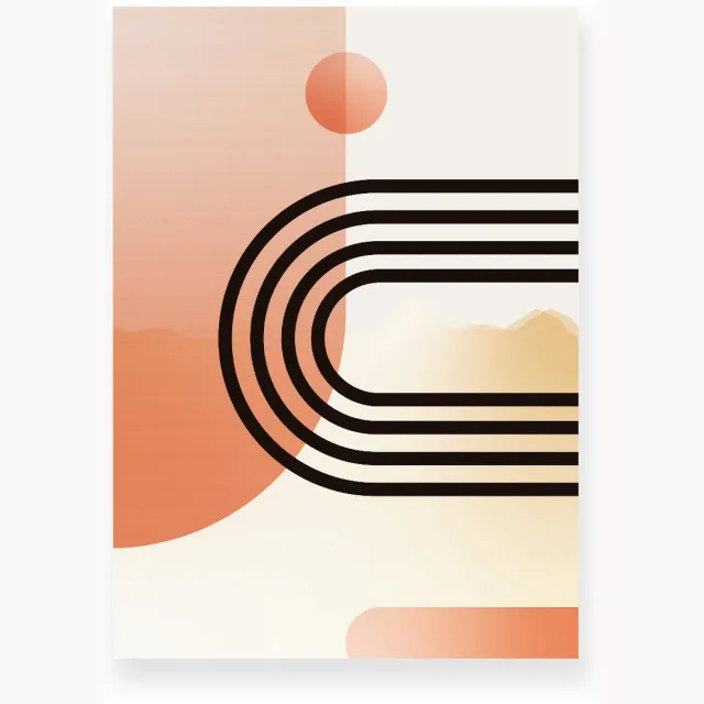 Yisual Aluminium plaat 20x30 cm - Poster - Geometrische Vormen - Bogen - Beige - Terracotta - Abstract - Modern - Muurdecoratie - Wanddecoratie
