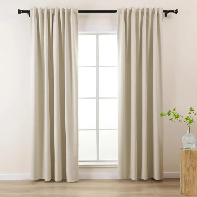 L.Z.E Verduisteringsgordijnen - 100% privacy - set van 2 - linnenlook - 100% polyester (potlood Plooi) Beige