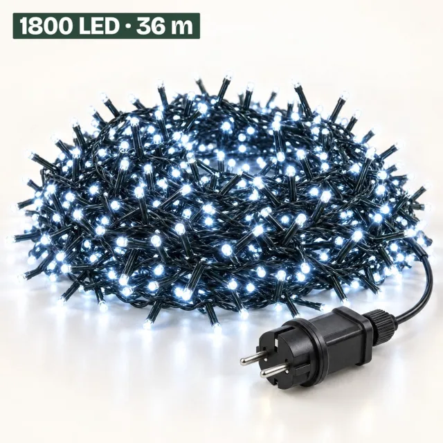 Levano Kerstverlichting Buiten 1800 LED 36 m Koel Wit - Kerstboomverlichting met Timer en Geheugen - Lichtfuncties - Lichtsnoer voor Binnen en Buiten - Microcluster - Clusterverlichting Kerstboom - Lichtslinger - Kerstlampjes