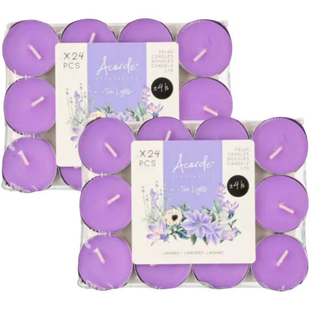 Acorde theelichtjes - lavendel geur - 48x - paars - waxinelichtjes/geurkaarsen - 4 branduren Lavender paars