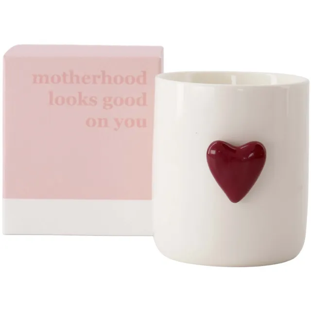 Zusss Geurkaars Keramiek Hart In Doosje Motherhood - Wit / Rood / Roze - Ø8x9cm