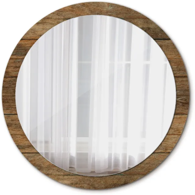TULUP Spiegel - Spiegel op gehard Glas - Ronde Spiegel - Oud hout - Diameter: 100 cm - Spiegel met decoratief motief - Stijlvol accent - Bruine - Badkamerspiegel - Gangspiegel - Logeerkamer - Scheerspiegel - Hangspiegel Bruin Oud hout