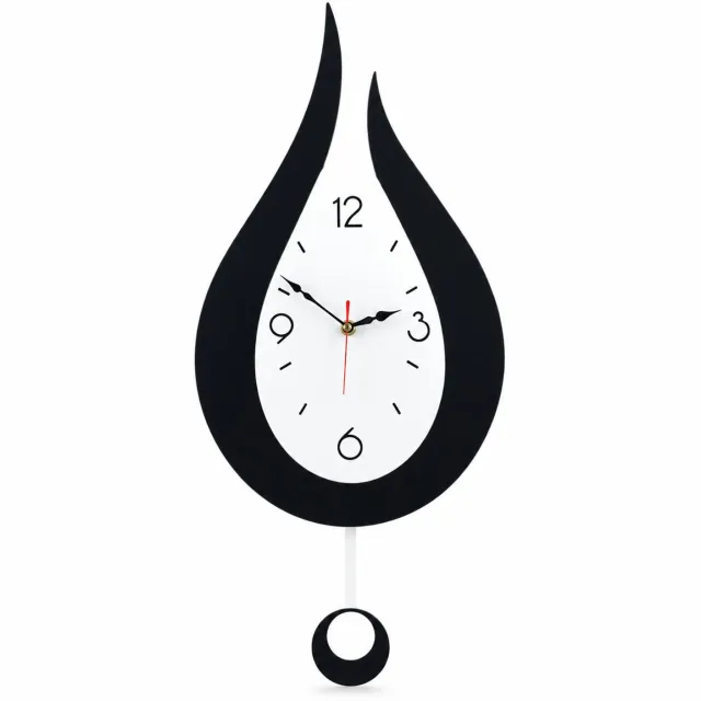 SWGOTA Zwarte acryl wandklok in druppelvorm - Stille quartzklok met ringslinger voor woonkamer en slaapkamer