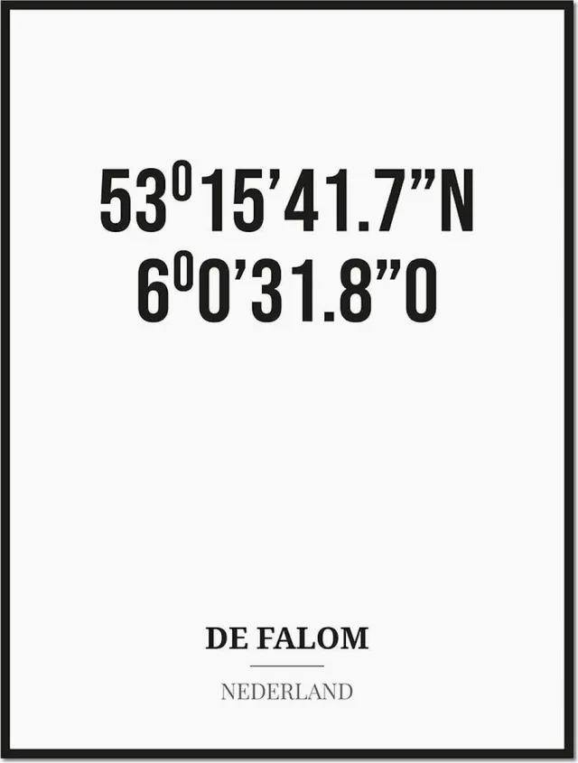Studio216 Poster/kaart DE FALOM met coördinaten zwart, wit
