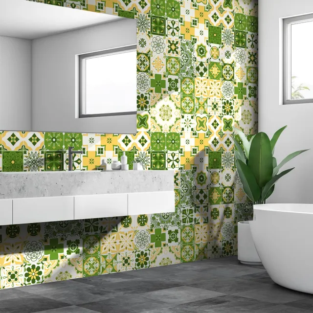 Ambiance Sticker Zelfklevende tegelmuurstickers voor keuken en badkamer - 30 Natelia Azulejos cementtegelstickers - 30 stickers 10x10cm Multi color