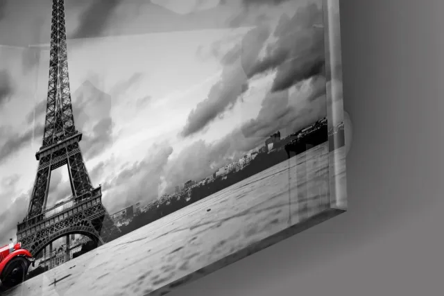 Insigne Art Luxe Glasschilderij Eiffeltoren – 110x70 cm – Stijlvolle Wanddecoratie op Gehard Glas Grijs