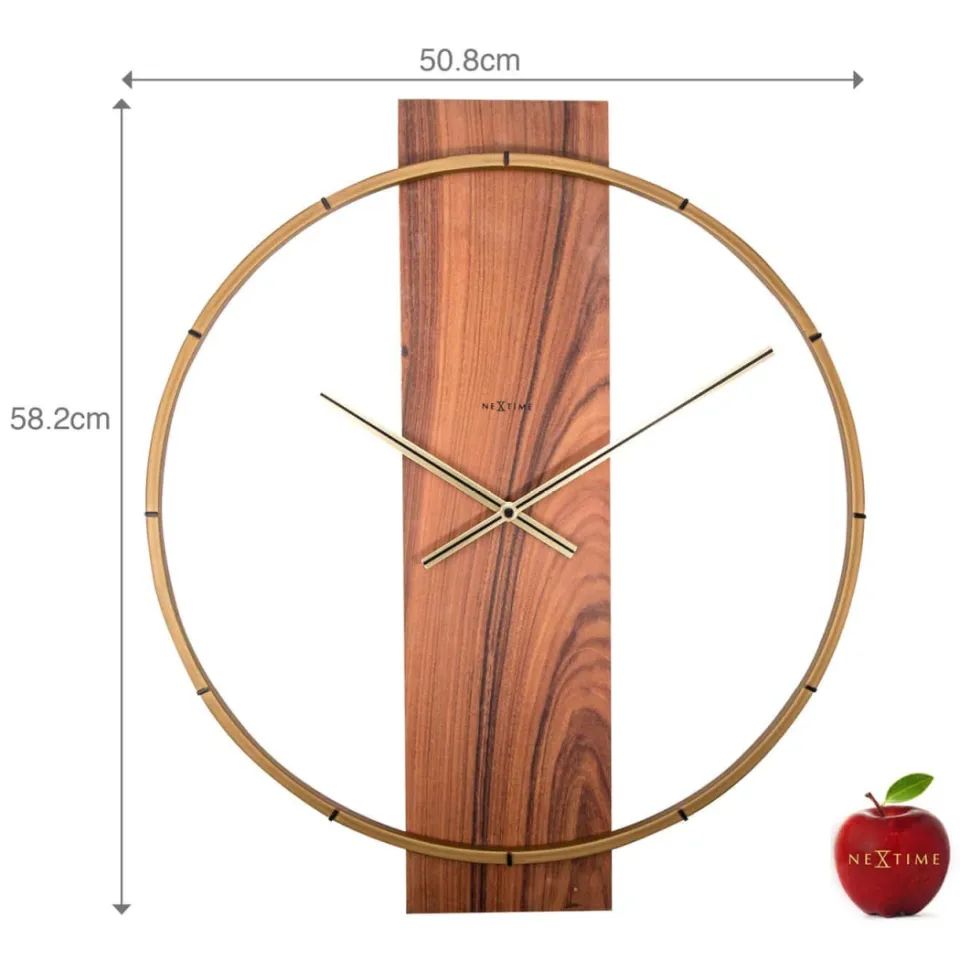 NeXtime Wandklok - 50,8 x 58,2 x 4,3 cm - Hout/Staal bruin, foto 4