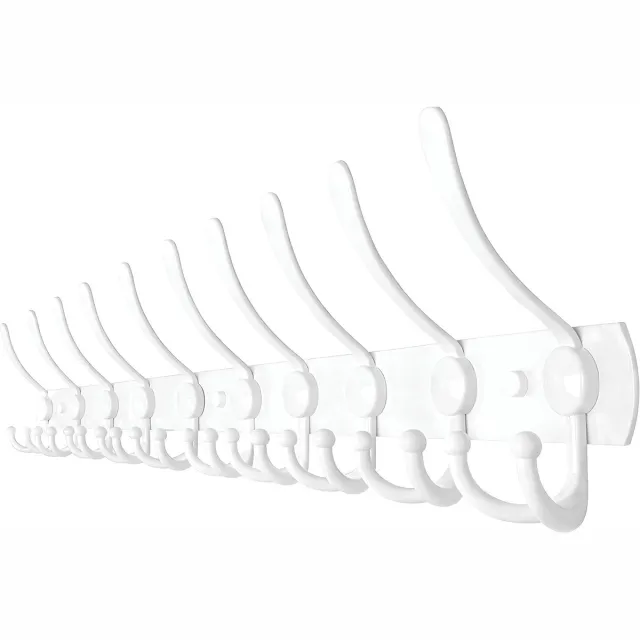 TOJ 30 Haaks Wandkapstok – 96cm - Muur / Wand Kapstok - Hangende Design Muurkapstok - Handdoekrek - RVS - Wit