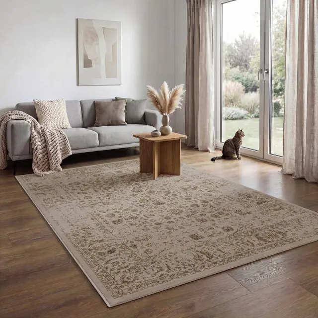 the carpet Mila Modern woonkamerkleed met 3D hoog-laag effect, zachte pool, glanseffect, kortpolig, met rand, geschikt voor vloerverwarming, Donkerbeige, 160 x 230 cm