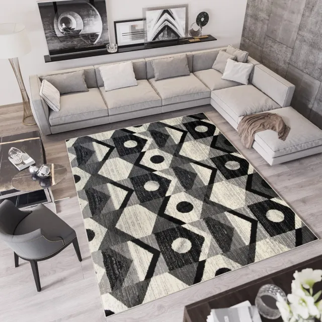 Tapiso Qmega Vloerkleed Abstract Modern Woonkamer Tapijt Maat- 300x400 Zwart Grijs3