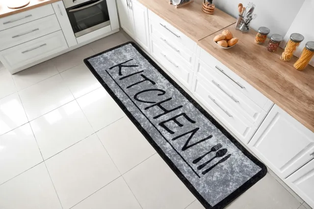 flycarpets Kitchen Wasbaar Keukenloper / Keukenmat - Grijs / Zwart - Keuken Tapijt - 60x180 cm